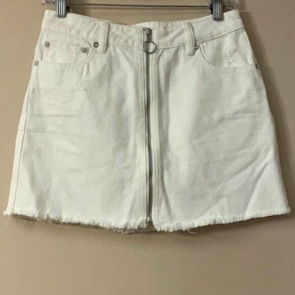 Free People Zip It Up Denim Mini Skirt White 26 - Picture 4 of 13